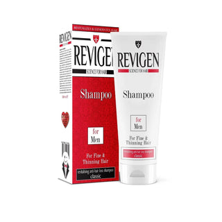 revigen shampoo for men 300 ml front view, revigen shampoo for men 300 ml back view Revigen Shampoo for Men - 300 ml Revigen Shampoo for Men | 300 ml revigen-shampoo, men-hair-care, anti-hair-loss, 300ml, healthy-hair, revigen, male-hair-product, scalp-care, hair-strengthening, ai-generated