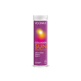 Voonka Collagen Sun Effervescent 15 Tablet - Sugar-Free Collagen Supplement with Vitamins & Minerals Voonka Collagen Effervescent Tablets - Boost Skin Health & Antioxidant Support Collagen supplement, Effervescent tablets, Vitamin C supplement, Glutathione supplement, Zinc and Selenium supplement, Sugar-free health supplements, Antioxidant supplements, Skin health support, Immune system support, Dietary supplements, Health and wellness products, Beauty supplements