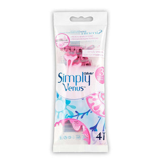 gillette simply venus 3 disposable women's razors pack, close up of gillette simply venus 3 razor blades, gillette simply venus 3 razors with moisture strips Gillette Simply Venus 3 Disposable Women's Razors - 4 Count | Comfortable and Close Shave Gillette Simply Venus 3 Disposable Women's Razors gillette, disposable-razors, womens-shaving, smooth-shave, skin-care, razor-blades, close-shave, easy-use, shaving-products, ai-generated