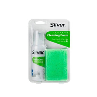 Silver Shoe Cleaning Foam with Sponge - Universal Cleaner for Leather, Suede, Nubuck, and Textile Shoes - 4.23 fl oz Silver Shoe Cleaning Foam - Universal Shoe Cleaner shoe cleaning foam, universal shoe cleaner, suede cleaning, leather shoe care, sports shoe cleaning, shoe care, cleaning solution, leather cleaning, suede shoe care, nubuck cleaning, textile shoe cleaning, synthetic shoe cleaning, shoe maintenance, shoe restoration