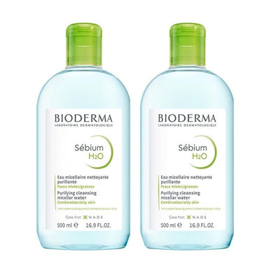 Bioderma Sebium H2O Micellar Water Makeup Remover for Oily Skin, Gentle Cleansing, pH Balanced - 500ml Double Pack