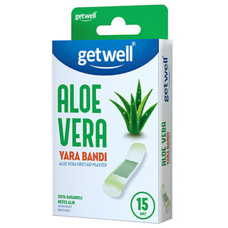 Getwell Aloe Vera Waterproof Adhesive Bandages - Breathable Wound Dressing for Cuts, Scrapes - First Aid Protection & Fast Healing (15 Count) Getwell Aloe Vera Bandages: Waterproof, Breathable Wound Care Adhesive bandage, Waterproof bandage, Breathable bandage, Wound dressing, First aid bandage, Aloe vera bandage, Bandage for cuts, Bandage for scrapes, water-resistant bandage, air-permeable bandage, bandage for minor wounds, infection prevention, wound protection, first aid supplies, family first aid, cuts 