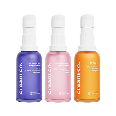 Cream Co. Skincare Serum Set with Hyaluronic Acid, Peptide & Vitamin C - Anti-Aging, Brightening & Hydrating Serum for W