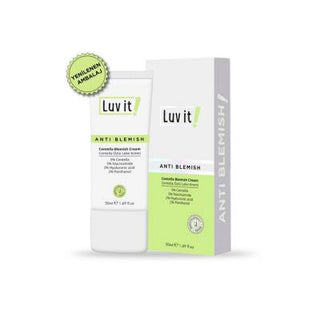 centella blemish repair cream in 50 ml tube, application of Luv It! Centella Blemish Repair Cream Luv It! Centella Blemish Repair Cream - 50 ml Luv It! Centella Blemish Repair Cream - 50 ml centella-blemish-repair, skin-care, beauty, niacinamide, hyaluronic-acid, blemish-reduction, moisturizer, natural-ingredients, hydrating-cream, ai-generated