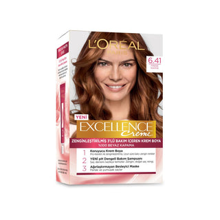 L'Oreal Paris Excellence Creme Hair Dye - 6.41 Hazelnut Brown: 100% Grey Coverage, Long Lasting Color & Pro-Keratin Protection L'Oreal Hazelnut Brown Hair Dye: 100% Grey Coverage, Long Lasting hair dye, grey coverage hair dye, permanent hair color, Loreal hair dye, hazelnut brown hair dye, hair color with keratin, hair dye with ceramide, pH balanced hair dye, long lasting hair color, at home hair color, hair color, hair coloring, hair care, grey hair solution, at-home hair dye, keratin hair dye, ceramide ha