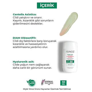 Sinoz Cica Tiger Grass Tinted Sunscreen SPF50+: Color Correcting, Redness Reducing Mineral Sunscreen with Hyaluronic Acid - Evens Skin Tone Sinoz Cica Tinted SPF50: Color Correcting, Redness Reducing tinted sunscreen, color correcting sunscreen, Cica sunscreen, tiger grass sunscreen, mineral sunscreen SPF50, redness reducing sunscreen, sunscreen for sensitive skin, tone evening sunscreen, Centella Asiatica sunscreen, hyaluronic acid sunscreen, SPF50, broad spectrum, redness, uneven skin tone, sensitive skin