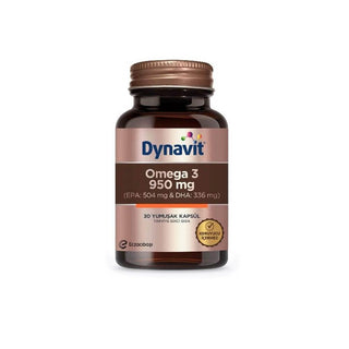 Dynavit Omega 3 950 Mg Fish Oil Capsules - 30 Count, Heart Health & Brain Function Support Dynavit Omega 3 950 Mg - Heart Health & Brain Support Omega 3 supplement, fish oil capsules, heart health support, brain function supplement, DHA and EPA supplement, cardiovascular health, cognitive function support, dietary supplement, wellness, health-conscious, Dynavit, nutritional supplement