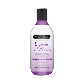 Morfose Supreme Hair Shampoo - Nourishing Formula for Dry, Damaged Hair - Biotin & Vegan Collagen - Strengthens, Moisturizes & Adds Shine (10.14 fl oz) Morfose Shampoo: Repair Dry, Damaged Hair - Biotin & Vegan Collagen hair shampoo, dry hair shampoo, damaged hair shampoo, vegan collagen shampoo, biotin shampoo, hair strengthening shampoo, hair breakage treatment, hair moisturizing shampoo, shampoo for shiny hair, nourishing hair shampoo, dry hair, damaged hair, vegan collagen, biotin, hair strengthening, b