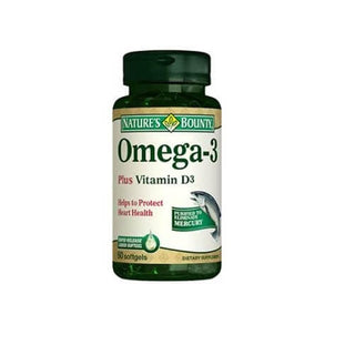 Nature's Bounty Omega-3 Plus Vitamin D3 Supplement - 60 Softgels - Heart, Brain & Bone Health Support Nature's Bounty Omega-3 + Vitamin D3 - Heart & Brain Health Omega-3 Supplement, Vitamin D3 Supplement, Fish Oil Capsules, Heart Health Support, Brain Health Supplement, Dietary Supplement, Health and Wellness, Nutritional Supplements, Softgel Vitamins, Cardiovascular Health, Cognitive Function, Bone Health, Immune System Support