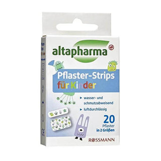 Altapharma Children's Adhesive Bandages - 2 Sizes, 20 Count - Skin-Friendly Wound Care for Kids, Waterproof Protection Altapharma Kids Bandages: Skin-Friendly Wound Care adhesive bandages, wound care, children's bandages, skin-friendly bandages, waterproof bandaids, first aid supplies, bandaids for kids, hygienic wound dressing, small wound treatment, dermatologically tested bandages, bandages, kids bandages, children, toddlers, sensitive skin, wound protection, waterproof, dirt protection, hygienic, first 