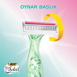 Bic Women's Razor - Miss Soleil Sensitive 3-Blade Shaving System for Smooth Skin Bic Women's Razor for Smooth Shaving Women's Razor, Sensitive Skin Razor, Lubricating Strip Razor, Ergonomic Handle Razor, Aloe Vera and Vitamin E Razor, Smooth Shaving, Women's Grooming, Personal Care, Shaving Essentials, Bic Miss Soleil