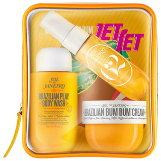 Sol de Janeiro Brazilian Bum Bum Jet Set: Travel-Size Body Care Set with Cheirosa '62 Scent - Vegan & Cruelty-Free Moisturizer, Fragrance Mist, & Shower Cream-Gel Sol de Janeiro Bum Bum Set: Travel Body Care - Vegan & Cruelty-Free Brazilian Bum Bum Cream, Body care set, Travel size body products, Vegan body care, Cruelty-free body care, Brazilian Crush fragrance mist, Shower cream-gel, Cheirosa '62 scent, Body moisturizer, Gift set for women, Body care, Travel set, Vegan beauty, Cruelty-free beauty, Fragran