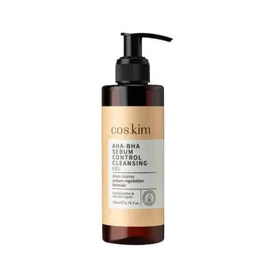 Coskim AHA-BHA Sebum Control Cleansing Gel - Vegan, Chemical-Free Face Wash for Oily Skin