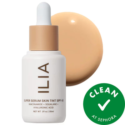 ILIA Super Serum Skin Tint SPF 40: Dewy Coverage Foundation with Hyaluronic Acid & Squalane - Vegan, Cruelty-Free & Clea