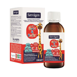 Sorvagen Kids Grow & Brain Dietary Supplement - Liquid Multivitamin for Children's Growth & Brain Development, 5.07 fl oz Sorvagen Kids Grow & Brain Supplement - Liquid Multivitamin for Kids Kids dietary supplement, Liquid nutritional supplement for children, Brain development supplement, Growth support for kids, Multivitamin for children, Children's health, Nutritional supplement, L-Arginine, L-Lysine, Citicoline, DHA Omega-3, Phosphatidylserine, Multivitamins, Minerals, Vanilla flavor, Banana flavor, Liqu