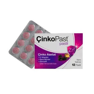 çinkopast mint flavor zinc pastilles front view, çinkopast mint flavor zinc pastilles package, çinkopast ingredients list on pastilles Çinkopast Mint Flavor Zinc Pastilles - 12 Count Çinkopast Mint Flavor Zinc Pastilles - 12 Count çinkopast, mint-flavored-pastiles, zinc-supplement, vitamin-c, elderberry, ginger, health-supplements, immunity-boost, ai-generated, pastilles