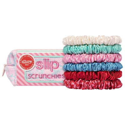 Slip Skinny Scrunchie Set: High Tide Silk Hair Ties with Pouch - Anti-Crease & Anti-Breakage Hair Accessories