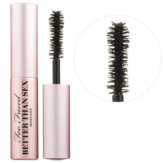 Too Faced Mini Better Than Sex Volumizing & Lengthening Mascara: Dramatic Carbon Black Lashes, Vegan & Cruelty-Free Formula, Hourglass Brush Too Faced Mascara: Volumizing, Lengthening, Dramatic Lashes volumizing mascara, lengthening mascara, carbon black mascara, vegan mascara, dramatic lashes, hourglass brush mascara, cruelty-free mascara, best mascara for volume, mascara for long lashes, mascara for long lashes, travel size mascara, mini mascara, makeup, eye makeup, lash volume, lash length, vegan beauty,