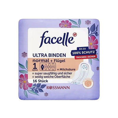 Facelle Ultra-Thin Feminine Hygiene Pads with Wings: Lactic Acid for Sensitive Skin, Individually Wrapped & Breathable, 