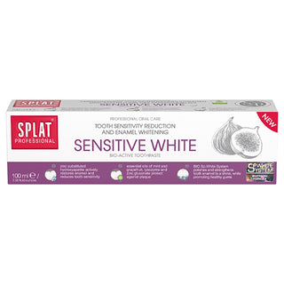 Splat Professional Sensitive White Toothpaste for Sensitive Teeth - Natural Whitening, Strengthens Enamel, SLES Free - 3.38 fl oz Splat Sensitive White Toothpaste - Natural & Gentle Oral Care sensitive toothpaste, natural toothpaste, whitening toothpaste, SLES free toothpaste, paraben free oral care, tooth enamel strengthening, oral care, sensitive teeth, natural ingredients, gentle toothpaste, eco-friendly toothpaste, healthy smile, whitening, stain removal, plaque prevention, Zinc Gluconate, Lysozyme, Pep