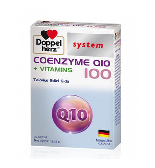 Doppelherz Coenzyme Q10 + Vitamins capsules, Coenzyme Q10 dietary supplement bottle Doppelherz Coenzyme Q10 + Vitamins - 30 Capsules Doppelherz Coenzyme Q10 + Vitamins Capsules doppelherz, coenzyme-q10, vitamins, dietary-supplement, health, wellness, antioxidant, adult-health, ai-generated, energy-support