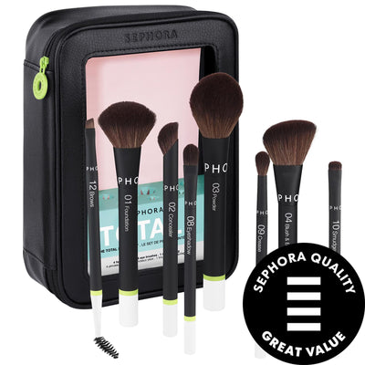 SEPHORA COLLECTION Total Brush Set - Vegan Makeup Brushes for Flawless Application, Eco-Friendly Beauty Tools