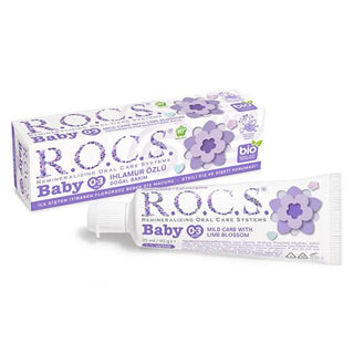Rocs Natural Baby Toothpaste with Linden Extract for Infants (0-3 Years) - Fluoride-Free, Safe to Swallow Rocs Baby Toothpaste - Natural & Safe for Infants baby toothpaste, natural toothpaste for infants, fluoride-free toothpaste, organic baby oral care, safe toothpaste for babies, baby oral care, natural baby products, infant toothpaste, gentle toothpaste, linden extract toothpaste