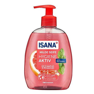 Isana Liquid Hand Soap Grapefruit and Mint Extract 16.91 fl oz - Dermatologically Tested, pH-Balanced Isana Liquid Hand Soap - Gentle & Moisturizing liquid hand soap, grapefruit scented soap, mint extract hand soap, dermatologically tested hand soap, pH-balanced hand soap, gentle hand hygiene, moisturizing hand soap, grapefruit and mint extract, soft care complex, hand soap for sensitive skin
