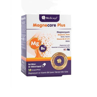Medicago Magnecare Plus Magnesium & Vitamin B6 Supplement - 60 Capsules for Enhanced Health & Wellness Magnecare Plus Magnesium & Vitamin B6 - 60 Capsules Magnesium supplement, Vitamin B6 supplement, Dietary supplement, Health and wellness, Magnecare Plus, Gluten-free supplement, Energy boost, Muscle relaxation, Overall wellness, Dietary support