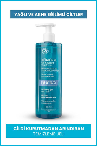 Ducray Keracnyl Cleansing Gel for Acne-Prone Skin - Gentle, Non-Drying, Myrtacine Enriched - 13.53 fl oz