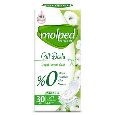 Molped Pure & Soft: 30-Count Natural Cotton Panty Liners - Gentle, Unscented Comfort for Sensitive Skin, Dye & Chlorine-