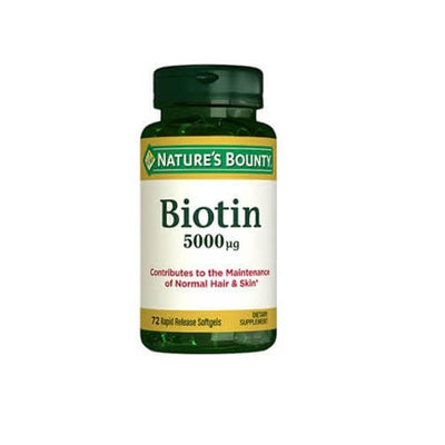 Nature's Bounty Biotin 5000 mcg Dietary Supplement for Hair, Skin, and Nail Health - 72 Soft Capsules