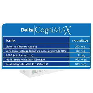 Delta Cognimax: Advanced Brain Health Supplement - Boost Memory, Focus & Cognitive Support with Citicoline, Pine Bark Extract, Methylfolate, B6 & B12 Delta Cognimax: Boost Memory & Focus | Brain Health Supplement Cognimax, Citicoline supplement, Pine bark extract, Memory supplement, Brain health, Cognitive support, Methylcobalamin, Methylfolate, Dietary Supplement, cognitive function, memory, focus, attention, brain cells, antioxidant, nerve health, neurotransmitter synthesis, DNA synthesis, brain developme
