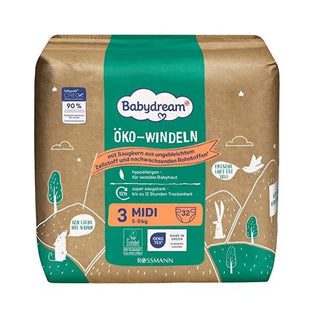 Babydream Eco Baby Diapers Size 3 (32-Count) - Gentle, Hypoallergenic, and Overnight Protection for Sensitive Skin Babydream Eco Baby Diapers Size 3 - Hypoallergenic & Overnight baby diapers, eco diapers, sensitive skin diapers, overnight diapers, size 3 diapers, baby diapers size 3, eco-friendly baby diapers, hypoallergenic baby diapers, diapers, nappy, baby essentials, baby care, skin protection, rash prevention, absorbent diapers, comfortable diapers, flexible diapers, eco-friendly, EU Ecolabel, latex-fr