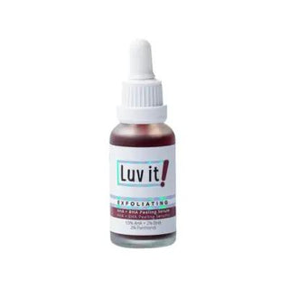 luvit exfoliating aha bha peeling serum, exfoliating serum bottle, close up of peeling serum texture Luv it! Exfoliating AHA + BHA Peeling Serum - 30 ml Luv it! Exfoliating AHA + BHA Peeling Serum exfoliating-serum, aha, bha, skincare, skincare-enthusiasts, anti-aging, luminous-skin, smooth-skin, daily-use, ai-generated