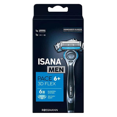 Isana Men's 6-Blade Razor with Trimmer - Chrome & Teflon Coated for a Comfortable, Close Shave, Sensitive Skin, and Prec