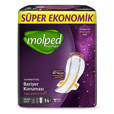Molped Supernight Hygienic Pads - Overnight Protection for Women, Extra Absorbent Channels, Comfortable Sleep, Menstrual
