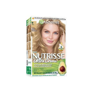 garnier nutrisse ultra creme 9 yellow hair dye, garnier hair dye packaging, before and after using garnier hair dye Garnier Nutrisse Ultra Creme 9 Yellow Hair Dye | 40 ml Garnier Nutrisse 9 Yellow Hair Dye - Ultra Creme garnier, hair-dye, vegan, beauty, hair-care, permanent-color, nourishing, cruelty-free, dye, ai-generated