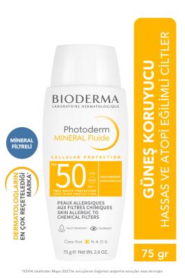 Bioderma Photoderm Mineral Sunscreen Fluid SPF 50+ - Hypoallergenic, Water-Re...