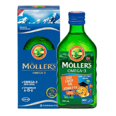 Möller's Mšller's Cod Liver Oil Supplement with Omega-3, Vitamins A, D, E - Tutti Frutti Flavor, 8.45 fl oz