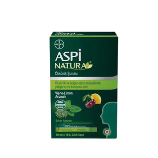 Aspi Natura Cough Syrup Cherry Lemon Flavor 16x10ml - Natural Relief for Coughs Aspi Natura Natural Cough Syrup - Cherry Lemon Flavor cough syrup, natural cough syrup, herbal cough syrup, cherry flavored cough syrup, lemon flavored cough syrup, Aspi Natura Öksürük Şurubu, natural remedies, cough relief, cherry lemon cough syrup, portable cough medication, liquid sachet cough syrup