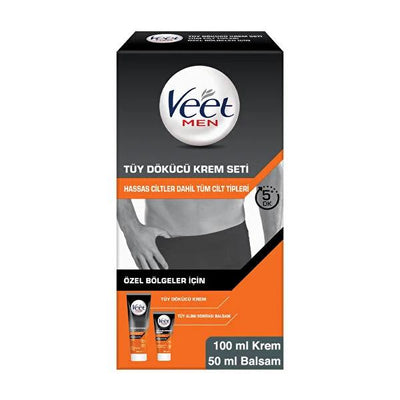 Veet Men Hair Removal Cream Set for Sensitive Areas - 100ml & 50ml, Dermatologically Tested, Includes Post-Hair Removal 