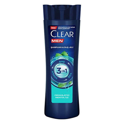 Clear Men 3-in-1 Shampoo, Body Wash & Face Wash with Charcoal - 11.83 fl oz, Anti-Dandruff, Menthol Refresh