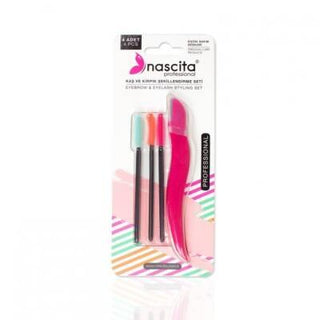 nascita brow and lash shaping set 01, curved mascara brush detail, straight mascara brush detail, oval mascara brush detail, brow razor included Nascita Brow and Lash Shaping Set - 01 Nascita Brow & Lash Shaping Set | 01 nascita, brow-shaping, lash-shaping, beauty-tools, makeup-accessories, eyebrow-razor, mascara-brushes, beauty-enthusiasts, makeup-users, ai-generated