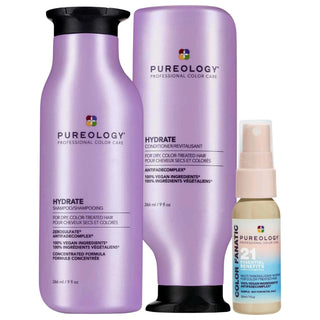 Pureology Hydrate & Color Fanatic Hair Care Set: Intense Hydration, Heat Protection, Enhances Shine - Sulfate-Free, Vegan for Dry & Color-Treated Hair Pureology Hydrate Set: Dry Hair Repair & Color Protection hair care set for dry hair, hydrate shampoo and conditioner, color treated hair products, heat protectant leave-in conditioner, sulfate free hair products, vegan hair care, cruelty free hair products, hair moisturizing set, damaged hair repair, hair shine enhancer, dry hair, damaged hair, color-treated