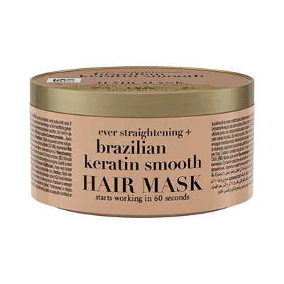 OGX Brazilian Keratin Smooth Hair Mask - Sulfate-Free, Nourishing & Smoothing Treatment for Curly/Wavy Hair