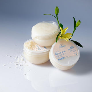 saltherapy salty body scrub jar, exfoliating body scrub application process SalTherapy Salty Pirinçli Body Scrub - Gentle Exfoliation for Skin Care Enthusiasts | 300 g SalTherapy Salty Body Scrub - Gentle Exfoliation saltherapy, body-scrub, exfoliation, skin-care, natural-products, korean-beauty, salty-scrub, gentle-exfoliator, 300g, ai-generated