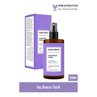 maruderm hair repair tonic bottle view, application of maruderm hair repair tonic Maruderm Hair Repair Tonic - Nourishing Formula | 200 ml Maruderm Hair Repair Tonic - Nourishing Formula | 200 ml hair-repair-tonic, vegan-hair-care, nourishing-hair-tonic, argan-oil, coconut-oil, damaged-hair-treatment, shiny-hair, maruderm, ai-generated, daily-hair-care