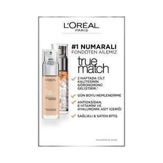 Loreal Paris True Match Foundation: 1N Ivory - Hyaluronic Acid & Vitamin E, Lightweight, Natural Look, SPF 17, Skin Tone Evener Loreal True Match Foundation - Ivory, Hydrating, SPF 17 Loreal True Match Foundation, Ivory Foundation, Hyaluronic Acid Foundation, Vitamin E Foundation, Lightweight Foundation, SPF 17 Foundation, Natural Look Foundation, 30 ml Foundation, Skin Tone Evener, Best Light Foundation, foundation, makeup, cosmetics, face makeup, hyaluronic acid, vitamin e, SPF, lightweight, natural look,