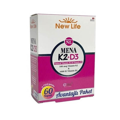 New Life Vitamin K2 D3 Supplement - Natural Vitamin K2 (100mcg) & Vitamin D3 (1000 IU) - 60 Capsules for Bone Health Sup